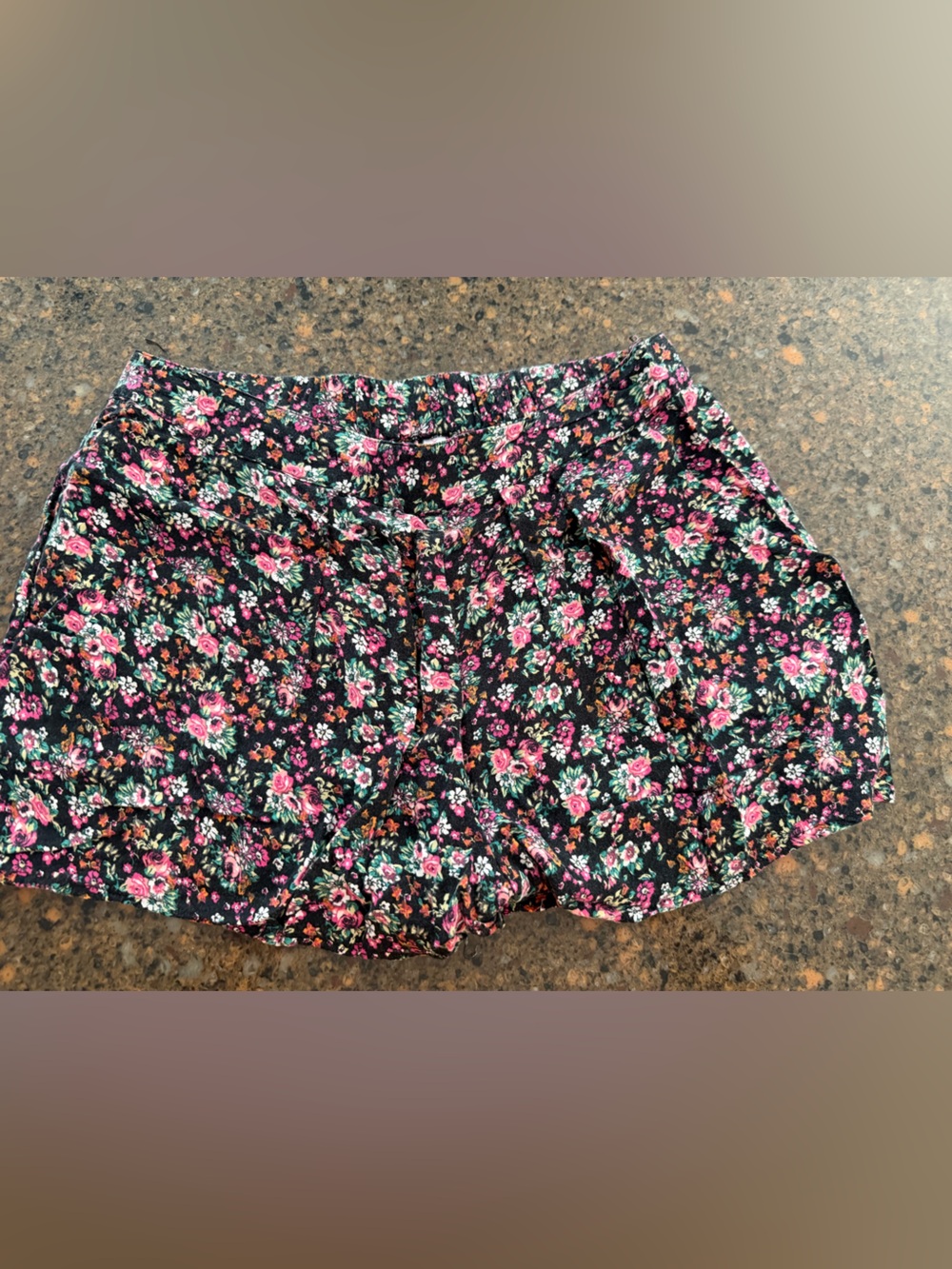 Xhilaration Black High-Waist Floral Shorts with Pink & Green Print